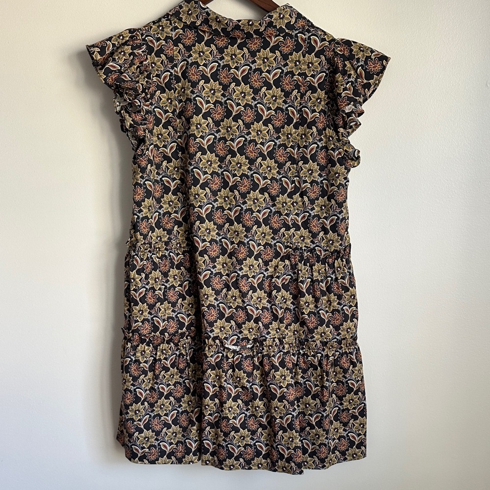 Pinch Anthropologie Black, Mustard, & Rust Floral Babydoll Mini Dress 100 Cotton - Picture 9 of 11